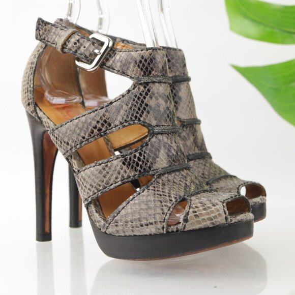 Michael Kors Womens Sandal Size 6 Brown Python Platfrom Heel Strappy Dress Shoe - Picture 12 of 12